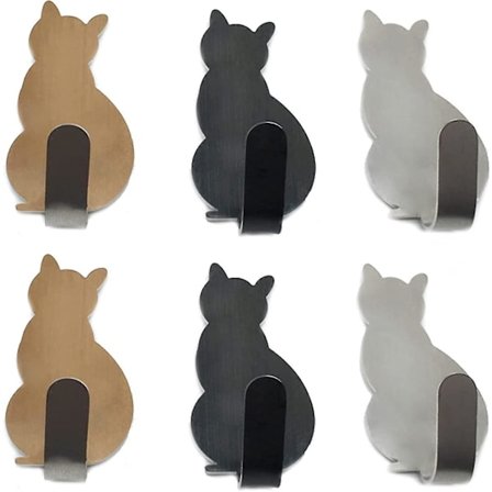 Sød Selvklæbende Nøglekrog - Lille Kat Rustfrit Stål Håndklæde Kroge Klæber På Dørkrog