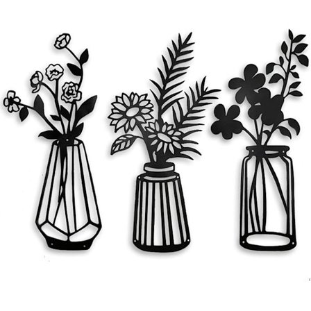 Metal Blomster Vægdekoration, Væg Skulptur Have Vægkunst til Balkon, Sort Metal Vægdekoration Kunst til Stue Badeværelse Soveværelse Spisestue.