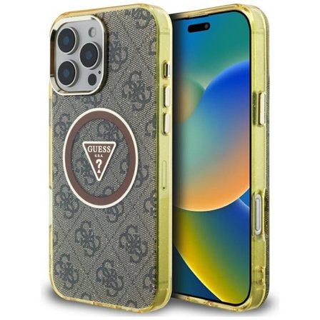 Guess IML Metal Glitter 4G Circle Triangle MagSafe Case for iPhone 16 Pro - ruskea