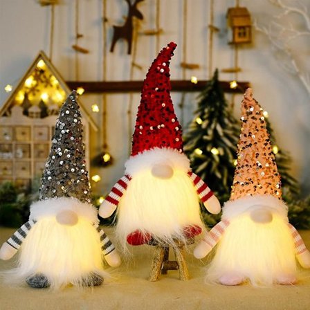 3 stk. Lysende Julegnom, Juledekoration Plys Elf, Elf Dekoration GNOME, Juledekoration Mini Elf Jul