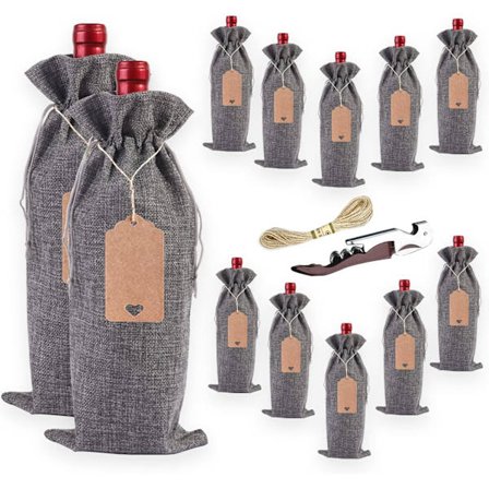 12-pakning Jute Dragsko Vinposer, Gjenbrukbare Festfavoritter Vinpresentpose