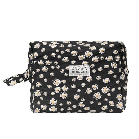 Karen Toilettaske Sort - Broderede Marguerittert L25 × H22 × B10 cm, Tøj & Bolig, Makeup- & Toilettasker, Toilettasker