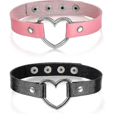 2 stk. Kvinners Choker Halskjede, PU Lær Legering Tilpassbar Punk Lolita Hjerte Halskjede Kjede - Sszfv