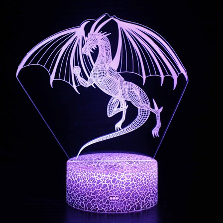 Fargerik 3D Nattlampe med Dinosaurserie, Kreativ Gave Lampe Bordlampe (E)
