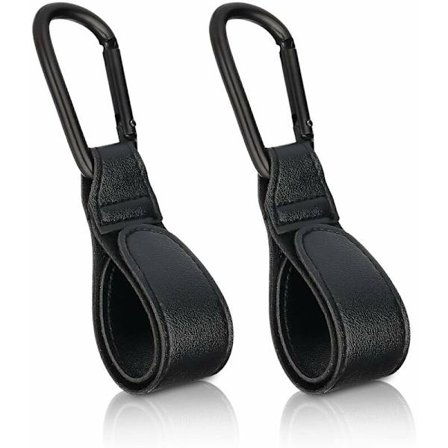 Barnevognskrog, Barnevognskrog, Barnevognstaskeholder i læder, Barnevognstaskekrog, Barnevognsklemme, Taskekrog til barnevogn, 2 stk. (sort)