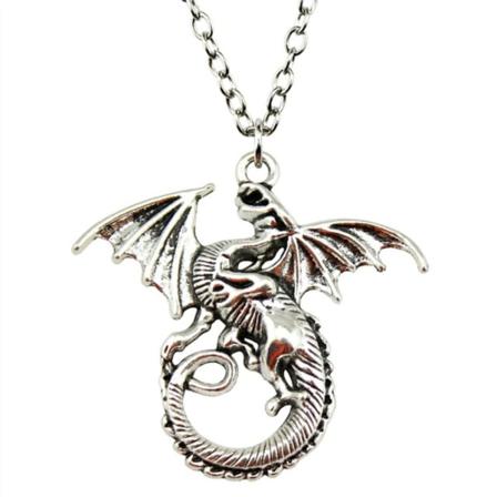 Halsband Drake Dragon Fantasy Silver - 2 Längder 50/kedja