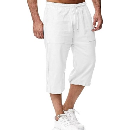Herre Sommer Løs Casual Lin Shorts med Lommer Elastisk Midje Casual Bukser