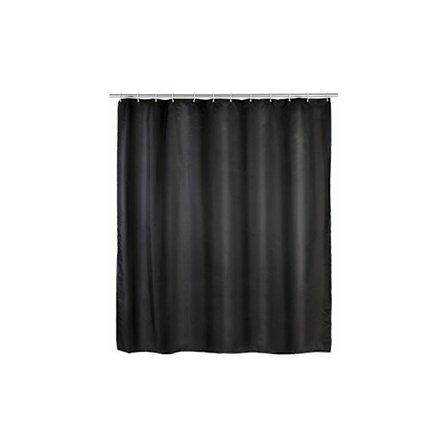 Mögelbeständig Duschdraperi, 180x200 cm, Vattentät, Svart, med 12 Vita Plastringar