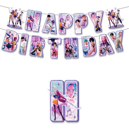 Demon Hunters Fødselsdagsfest Dekorationer med Balloner, Tillykke med Fødselsdagen Banner, Kagepynt Til Fans, Cupcake Festpynt g sæt