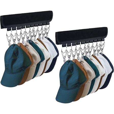 Hatteoppbevaringsstativ for kleshengere og garderobeutstillinger, 2-pakning 12 hatteoppbevaringsklips for å henge ballcaps, luer og tilbehør (hengere 