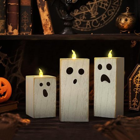 3-pak LED Halloween-lys, Halloween-dekorationer til indendørs brug, lysdekorationer til bordplader, batteridrevne lys med spøgelser