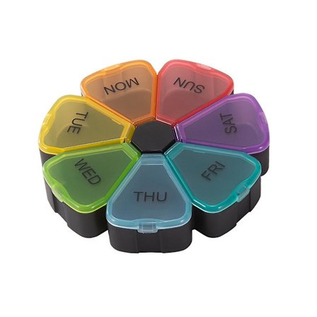 Rund bærbar pilleæske medicinplanlægger rundformet lille etui ugentlig pilleorganisator 7-sidet pillepåmindelse