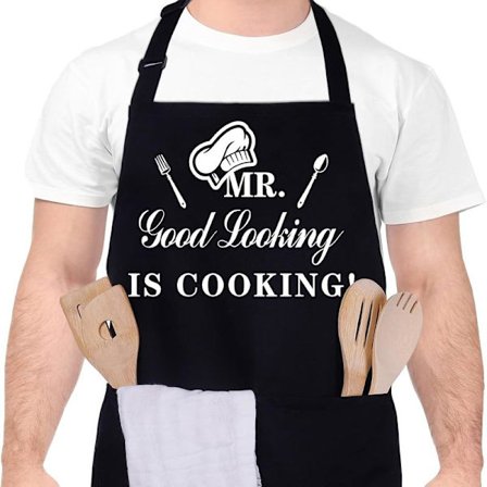 Funny Aprons for Men, MR Good Looking is Cooking, Professional Kitchen Apron Chef Man Bib Aprons with Double Pockets Adjustable