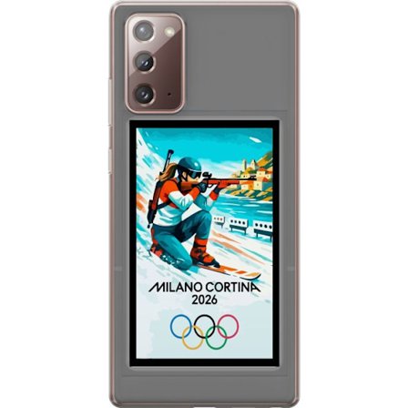 Yhteensopiva Puhelinkuori Samsung Galaxy Note20 Retrojuliste Cortina Milano 2026 vuorilla, talviurheilijoilla, italiankoloreilla, Milanon tuomiokirkol