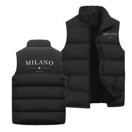 Mænds Høj kvalitet Luksus Vestejakke Milano Print Varmt Vindtæt Sports Dunjakke Vandafvisende Vandreture Ærmeløs Jakker Black 01 Size XXL