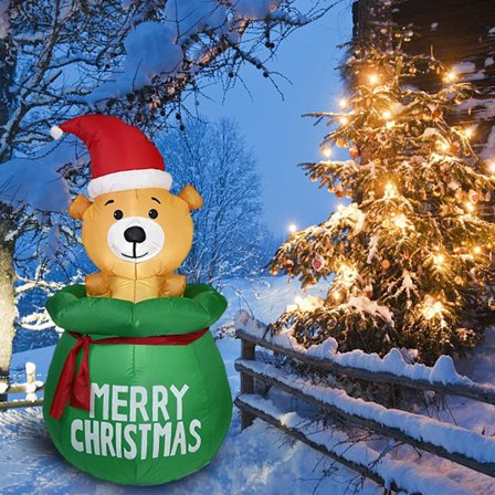 Nopeasti täyttyvä puhallettava joulukarhu, ulkovalot joulukoristeeksi ulkopihalle, helppo pystyttää jättimäinen puhallettava ja kestävä