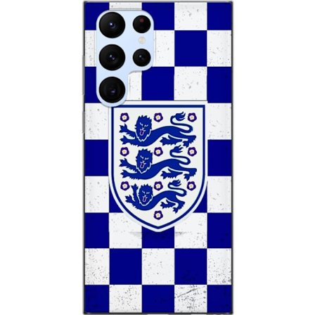 Yhteensopiva Puhelinkuori Samsung Samsung Galaxy S22 Ultra 5G Graafinen shakkiruudukkokuviointi sinisellä ja valkoisella, klassisella heraldisella va