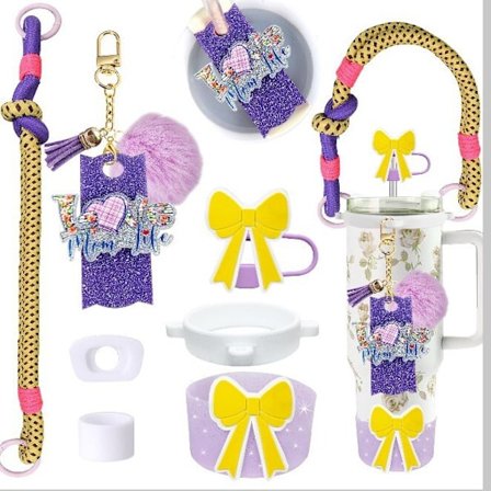 Stanley Cup Tilbehørssæt med Sløjfe Sugerør, Akrylvedhæng & Bordskåner