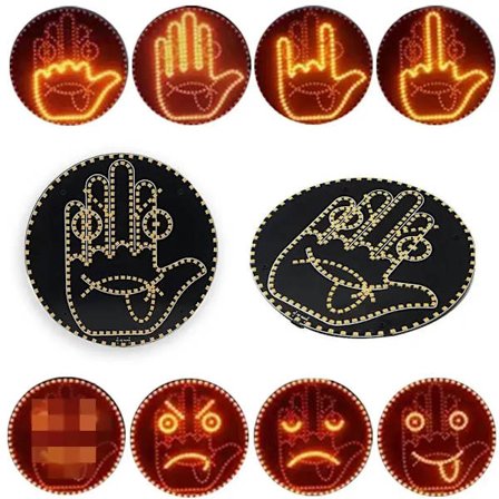 Kreativt sjovt tre modeller gestuslampe bil interiør bagrude LED håndgestus skilt langefinger skilt advarselsbremselys