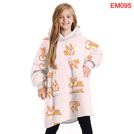 Filt Hoodie Sweatshirt Stor TV-filt Bärbar filt Super Varm Mjuk Mysig Fleece Huvtröja För Barn/Vuxen