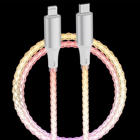 Qualo Glowing USB-kabel - USB-C til Lightning - hvit/sølv
