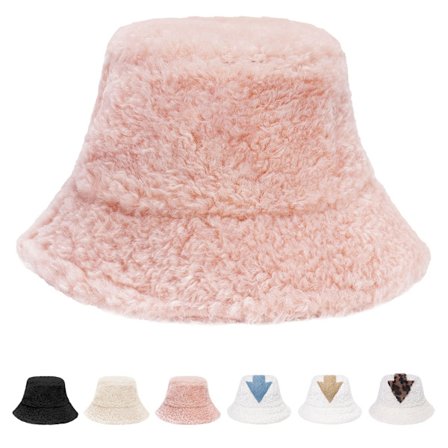 Vinterbøttehatt - Dame Fluffy Fiskerhatt Varm Pil Lamb Ull Bøttehatt Fuzzy Pels Faux Pels Myk Fortykke Bred Bremskjerm Plysjlue for Kvinner Jenter