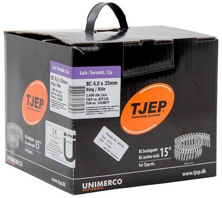 TJEP 837135 Ankkurinaula Ø4 mm, rullalipas, 15o, 1600 kpl/pakkaus Ø4 x 35 mm, Kiinnitys