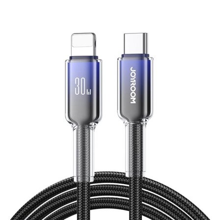 Joyroom Krystalklart USB-kabel 30W USB-C til Lightning 1,2 m - Svart