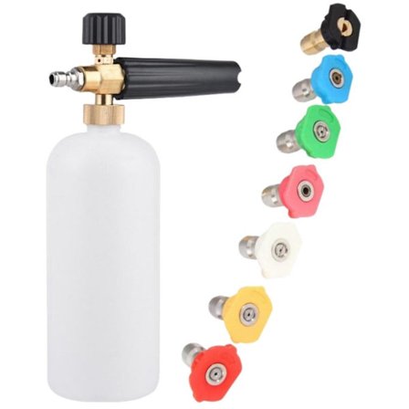 Til skumkanon kompatibel med Lavor/Parkside/Spear og Jackson højtryksrenser skumlans messingdele justerbar koncentration 1L skumbeholder + 7