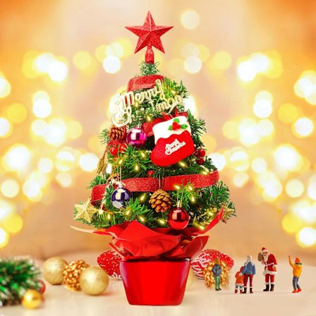 Mini juletre 60 cm, Beedove bordjuletre med LED-lys, lite kunstig juletre for bordkontor hjemmedekorasjon