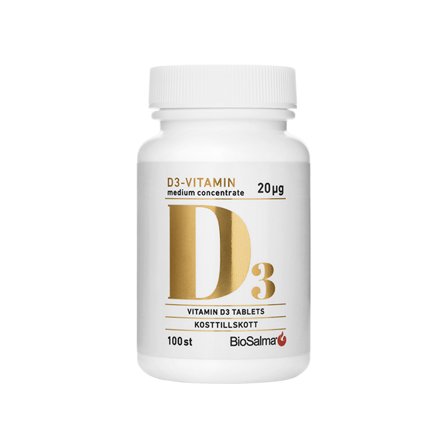 D-vitamin BioSalma D3 vitamin medium concentrate 20ug 100 st - Bodyman.dk