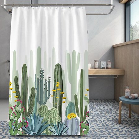 Vattentät mögelbeständig duschdraperi med växtmönster, duschdraperi för badrum, 180 x 180 cm