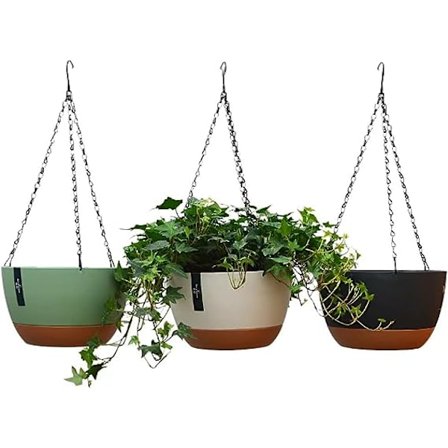 3-pakke plast hengende plantepotter, 8,3 tommers hengende blomsterpotte med dreneringshull for innendørs utendørs planter, rund hengekurv med flyttbar