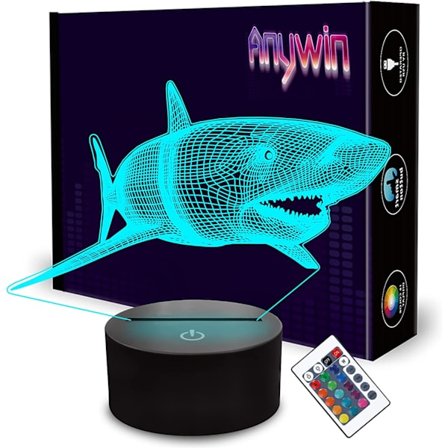 3D Haj Night Light, Anywin 16 Farver Fjernbetjening LED Lampe Værelse Hjem Dekoration