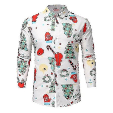 /EA/Älgtryck Julskjortor Enkelknäppt Reseblus Snögubbe Tryckt Tunika Skjorta XL Vit Handske