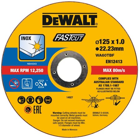 Dewalt DT20540-QZ Kappeskive for metall, 125x1 mm, 100-pakning, Maskintilbehør & forbruk