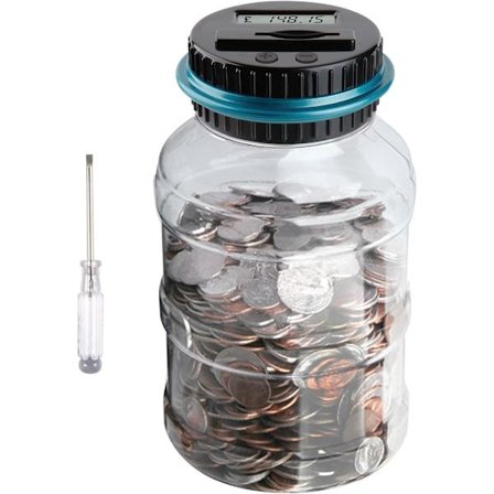 Digital sparegris til børn og voksne, mønttællingskrukke med LCD-skærm, 1,8L stor kapacitet UK mønt sparegris