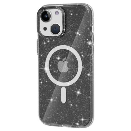 SKALO iPhone 15 Glitter Magnetic Ring TPU Suojakuori - Musta