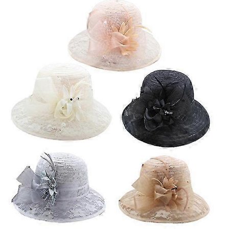 Blondeblomst Mesh Solhat Gennemsigtig Bryllupsfest Blomster Bredskyggede Hatte til Kvinder Sommer