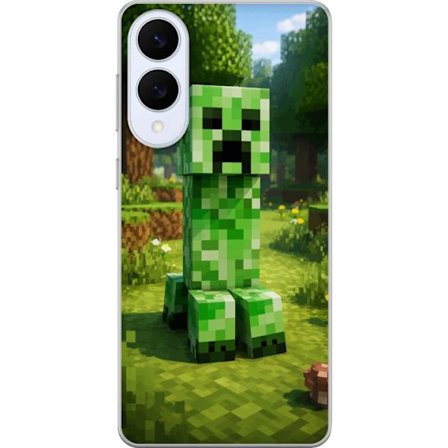 Kompatibelt Mobilskal till Samsung Samsung Galaxy S25 Edge Block-baserad Creeper-figur i en grön pixell värld, ikonisk spelillustration för barnrum