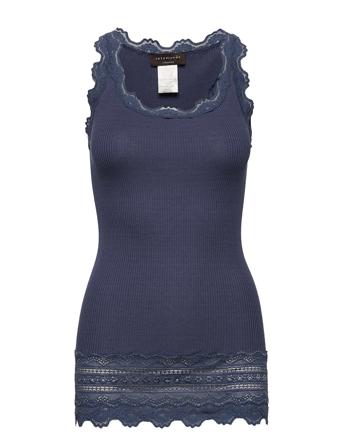 Silk Top W/ Lace T-shirts & Tops Sleeveless Blå Rosemunde*Betinget Tilbud