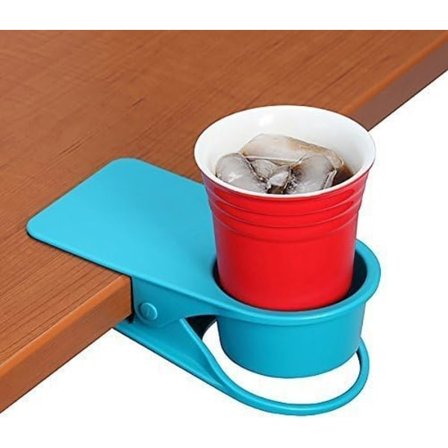 Klipsi juomapidike - Sininen - Kiinnittyy pöytiä, työpöytiä, tuoleja, hyllyjä, tiskille. Pidä juomasi, älypuhelimesi tai muu pieni esine turvassa ja 