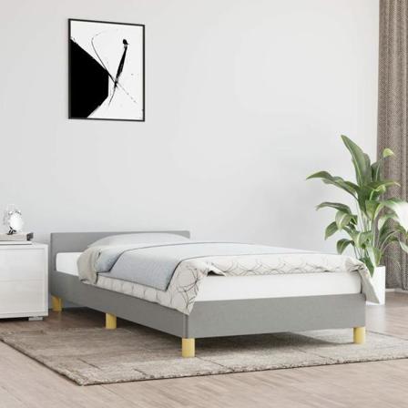 Vidaxl Sängram Med Huvudgavel Ljusgrå 90x200 Cm Tyg Grå