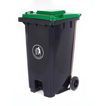 Pedal-operated wheelie bin, 240 L, green lid