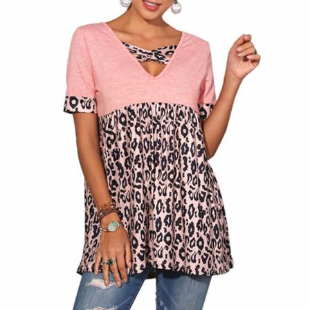 Dam T-shirt V-ringad Kortärmad Blus Casual Printed Klänning