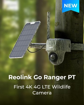 Reolink GO Ranger PT (G450) viltkamera 4G-kamera, 4K 8MP Ultra-HD AI GPS med Pan & Tilt - inkludert 6W solcellepanel
