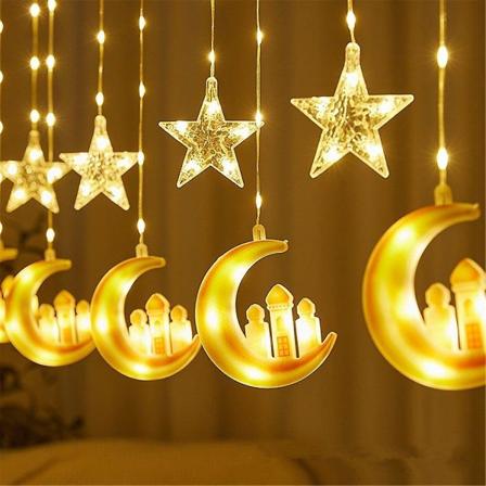 Stjerne Måne LED Gardin Mubarak Ramadan Muslimsk Fest
