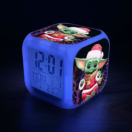 Baby Yoda Farverigt Vækkeur Tegneserie Sød Digitalt Ur LED Farve Vækkeur