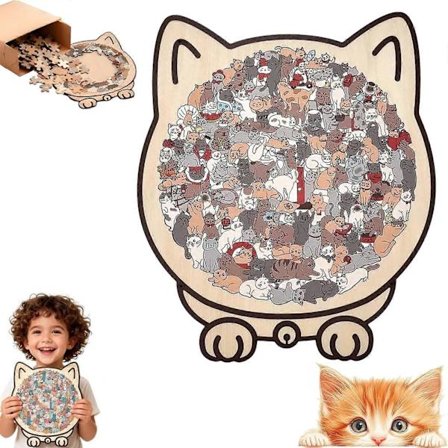 135-osainen kissanmuotoinen puinen palapeli, kissan ääriviivakuvioinen palapeli kodin sisustukseen ja lahjaksi kissan ystäville