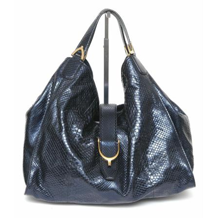 Gucci Vintage, Pre-owned Shoulder Bag Stirrup Exotic Leather Snakeskin Horsebit Gold Hw Blauw, Dames, Maat:ONE Size,suede